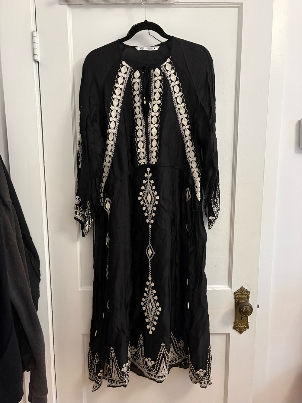 Black Embroidered Boho Maxi Dress - Zara size large new
